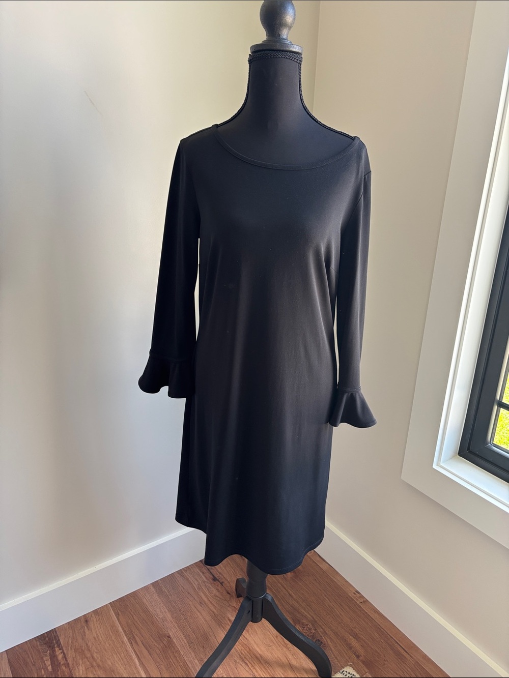 Ann Taylor Factory Black Long Sleeve Shift Dress with Ruffle Cuffs